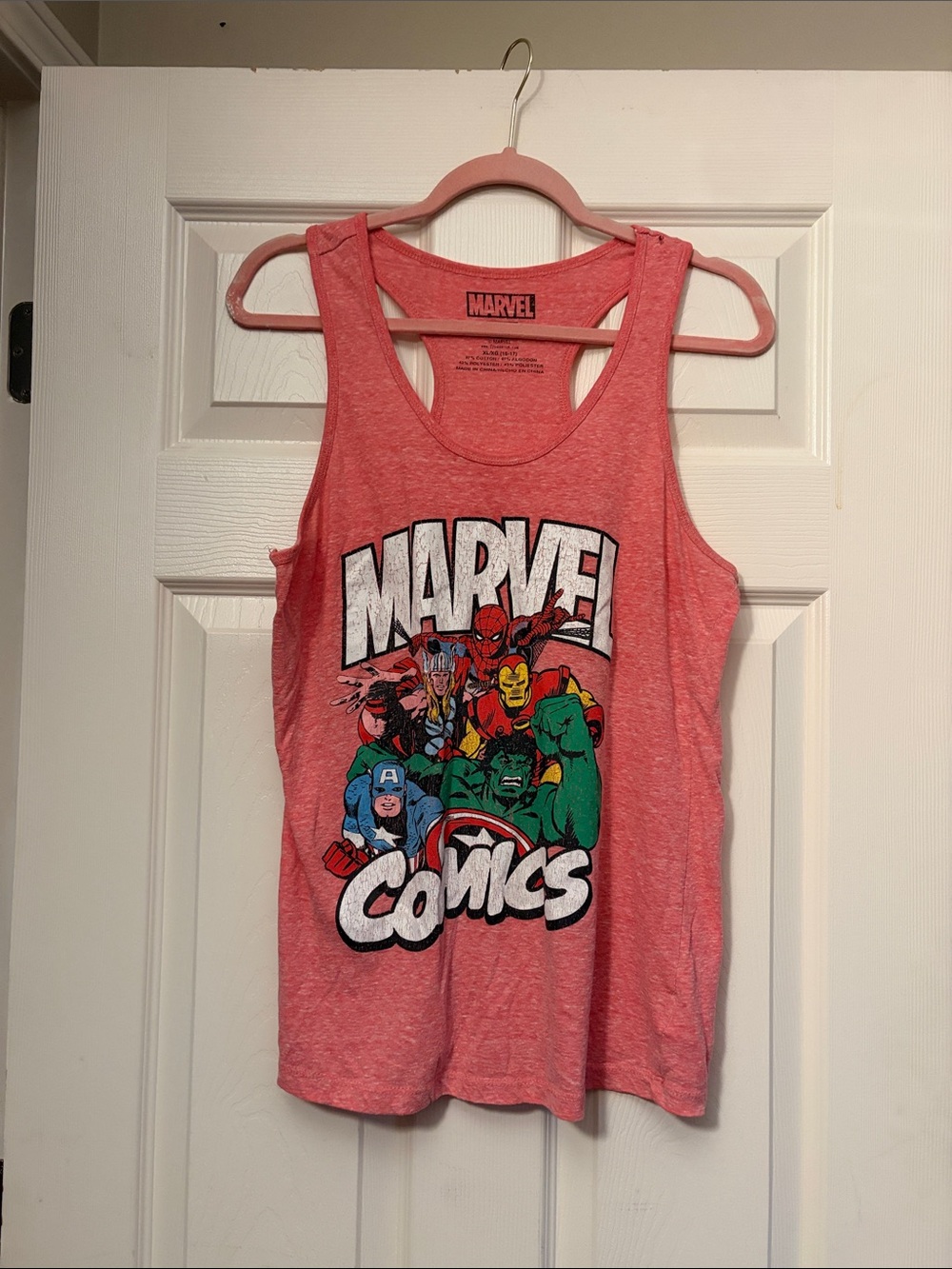 Marvel Girls' Red Graphic Tank Top with Classic Heroes